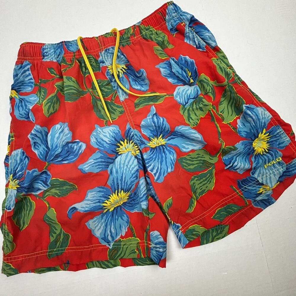 VTG 90s Polo Sport Ralph‎ Lauren Shorts Hawaiian Floral Swim Trunks Lined LARGE